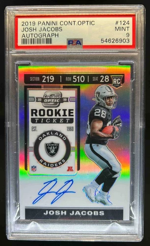 2019 Contenders Optic Josh Jacobs RC Rookie Ticket RPS Auto #124 PSA 9