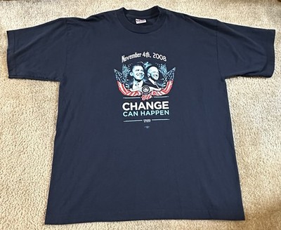 Obama Biden Shirt Mens XL Blue 2008 Election Change Can Happen Bayside Tee Y2K