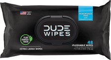 DUDE WIPES Flushable Wipes - Unscented Wet Wipes Extra Large - 48 ct