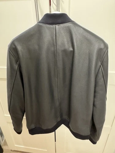 REISS Men's Black Leather Bomber Jacket Size L image 3