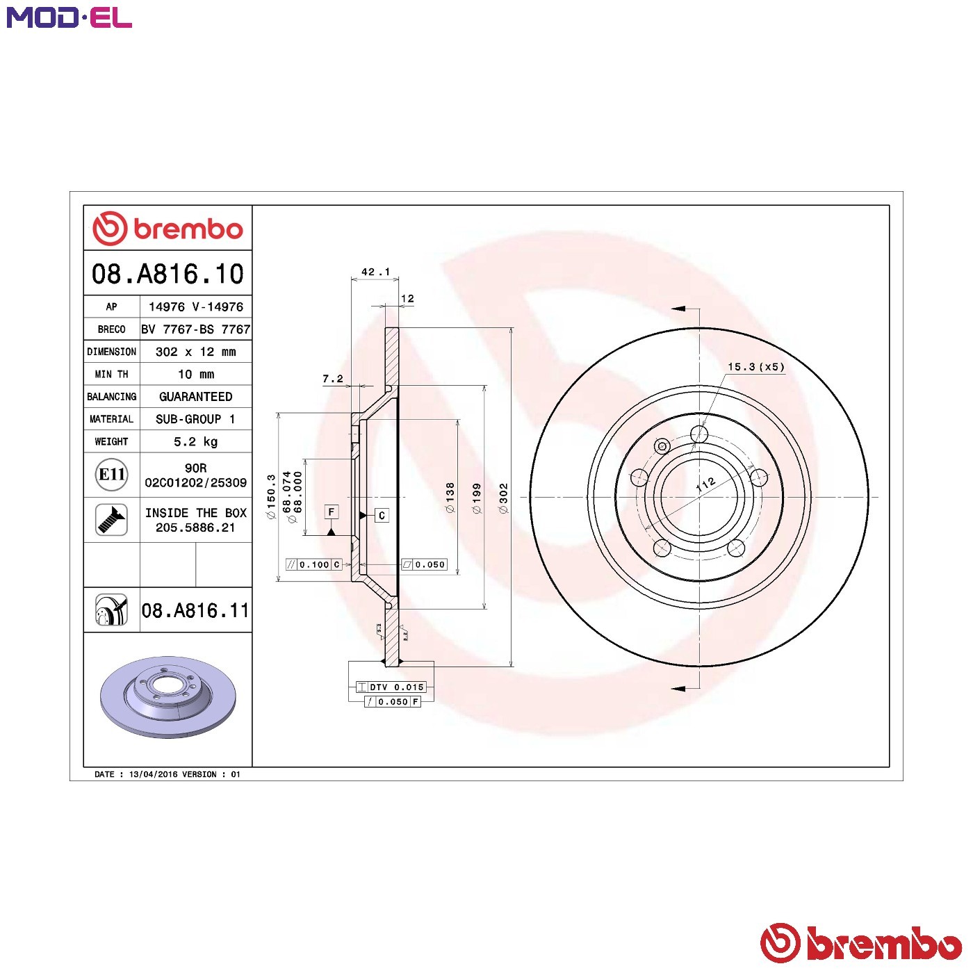 Rear Set 2x Brake Discs BREMBO 08.A816.11 for Audi A6 (06-11) - Image 15