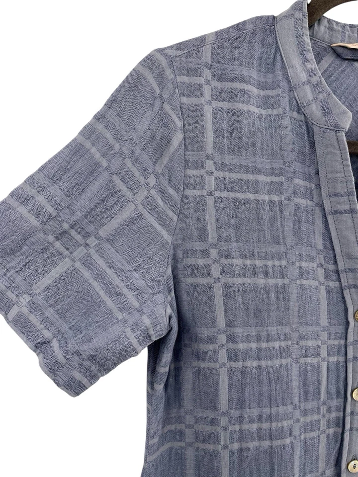 SOFT SURROUNDINGS Women's Blue Plaid Chambray Blend S/S Shirt Dress Petite XS - Image 2 of 4