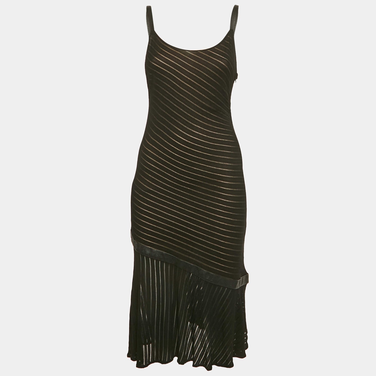 Gianni Versace Couture Black Pattered Knit Leather Trim Short Dress M