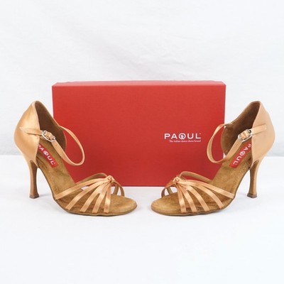 Paoul GUAPACHA Latin Dance Ankle Strap Sandal Heel In Tan Satin