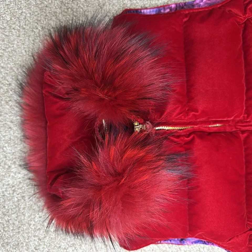 Elie Tahari Women's Red Winter Puffer Vest Jacket Size Large - Image 3 of 4