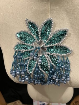 Blue & white sequin and pearl appliqués And Offer accept