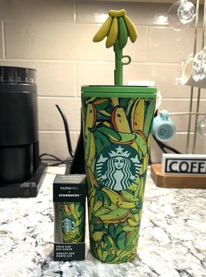 Starbucks FARM Rio Green Yellow Board Banana Print 24oz Tumbler AND Keychain