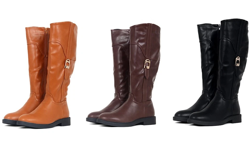 Ladies Womens 4cm Knee High Heel Zip Up Winter Riding Biker Boots Shoes Size
