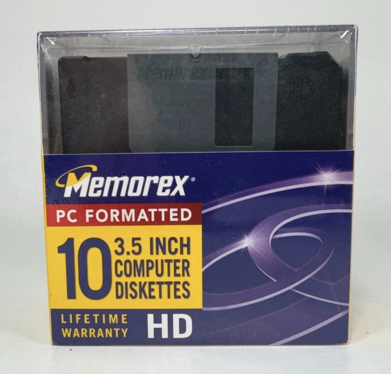 Memorex 10 Pack 3.5 Inch Computer Diskettes Discs Factory Sealed Old Dead Stock