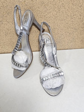 Women's PAPELL Size 5.5, 6 SILVER T Strap Sandal Leather Sole Pump Heel Shoes
