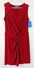New Simply Vera sz L Dress red Criss Cross draped slinky stretchy tank 0224