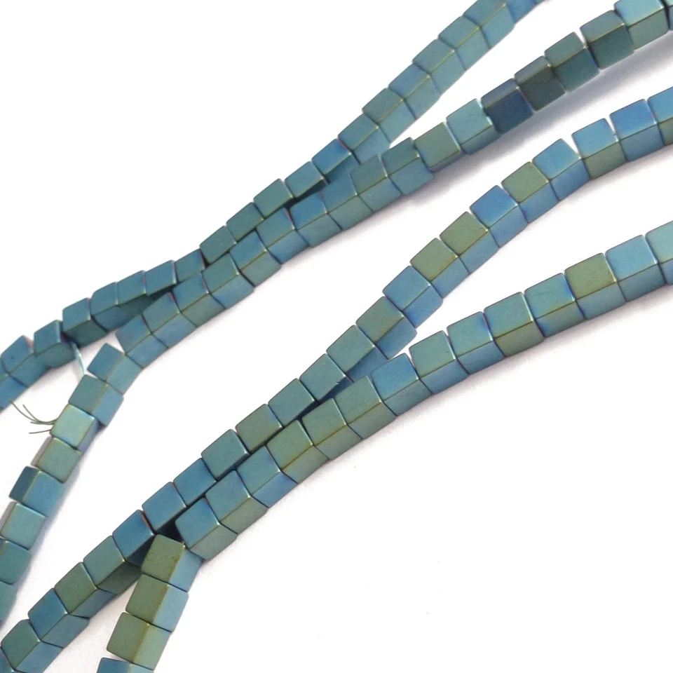 Hämatitperlen Würfel 3 mm blau grün Strang 130 Perlen Spacer nenad-design AN612 - Bild 3 von 4