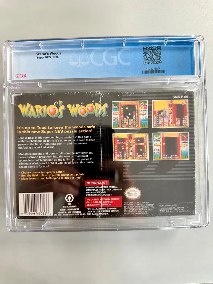 Wario's Woods Super Nintendo SNES CGC 9.2 A++ SEALED V-Seam 1998 - Image 3 of 4