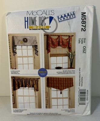 McCall's Home VALANCE Sewing Pattern M5872 4 Styles Wing , Waterfall, Pole UNCUT