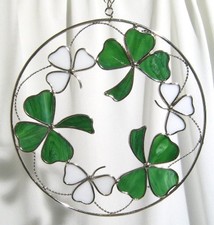 Shamrock  White Clover Suncatcher   8.5" Round Ring with Open Design  