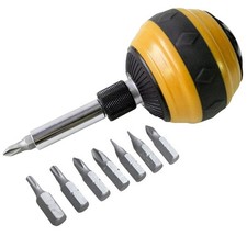 Ball Grip Ratchet Screwdriver Handle 8pc Bits Magnetic Pozi Philips Slotted Torx