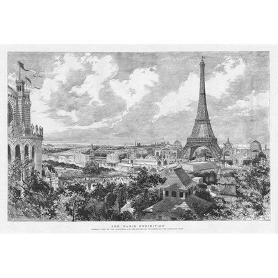 PARIS Blick auf das Ausstellungsgebäude auf dem Champ de Mars - antiker Druck 1889
