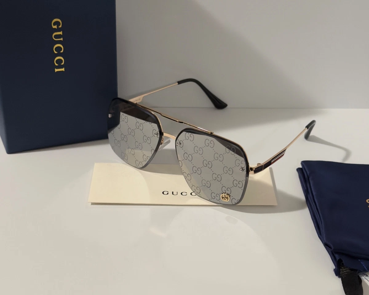 AUTHENTIC⭐️GUCCI GG multicolor tear drop aviator sunglasses UNISEX Gucci Pilot Urban Web Block Aviator Sunglasses, Gold/Green  main image 2