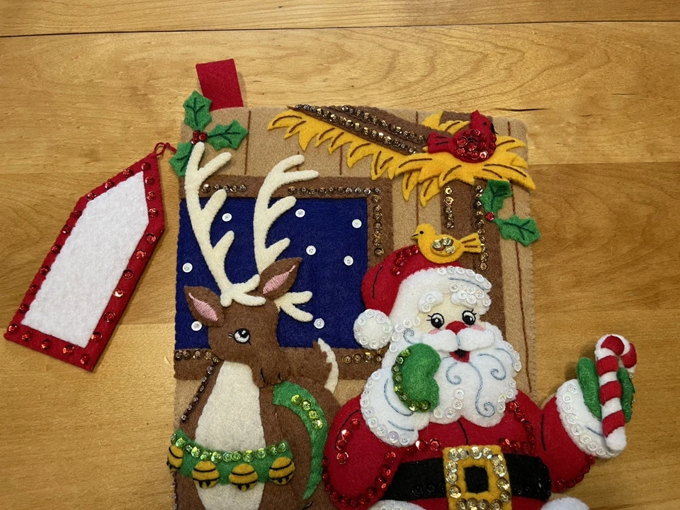 Medias de Navidad de fieltro Bucilla 18” TERMINADAS completadas -Santa’s Barn Friends Foto 3 de 4
