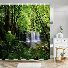 Dense Forest Waterfall Waterproof Shower Curtain Bathroom Decor