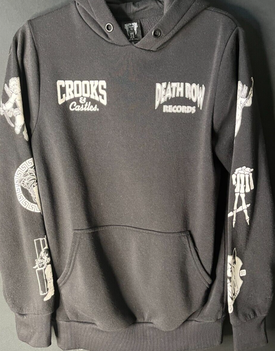 FILA Felpa con cappuccio uomo piccola Death Row Records nera stampa grafica Crook e castelli