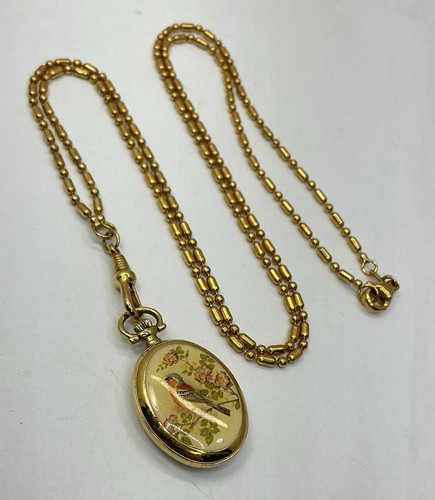 BUCHERER PENDENTE OROLOGIO DA DONNA RETRO LATO UCCELLINO E FIORI - TONO ORO 28” (W537) - Foto 4 di 12