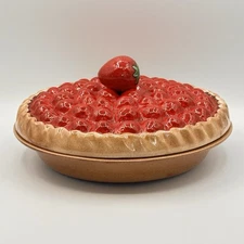 Vintage Strawberry Pie Keeper Covered Pie Dish Dessert Holder Portugal 10”