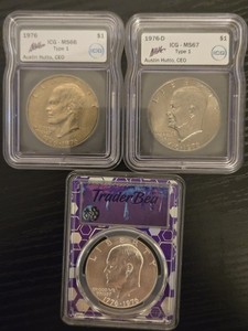 1976 P, D, & S, $1 Bicentennial Eisenhower Dollar Lot Of 3 Graded Coins, Silver