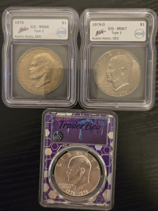 1976 P, D, & S, $1 Bicentennial Eisenhower Dollar Lot Of 3 Graded Coins, Silver