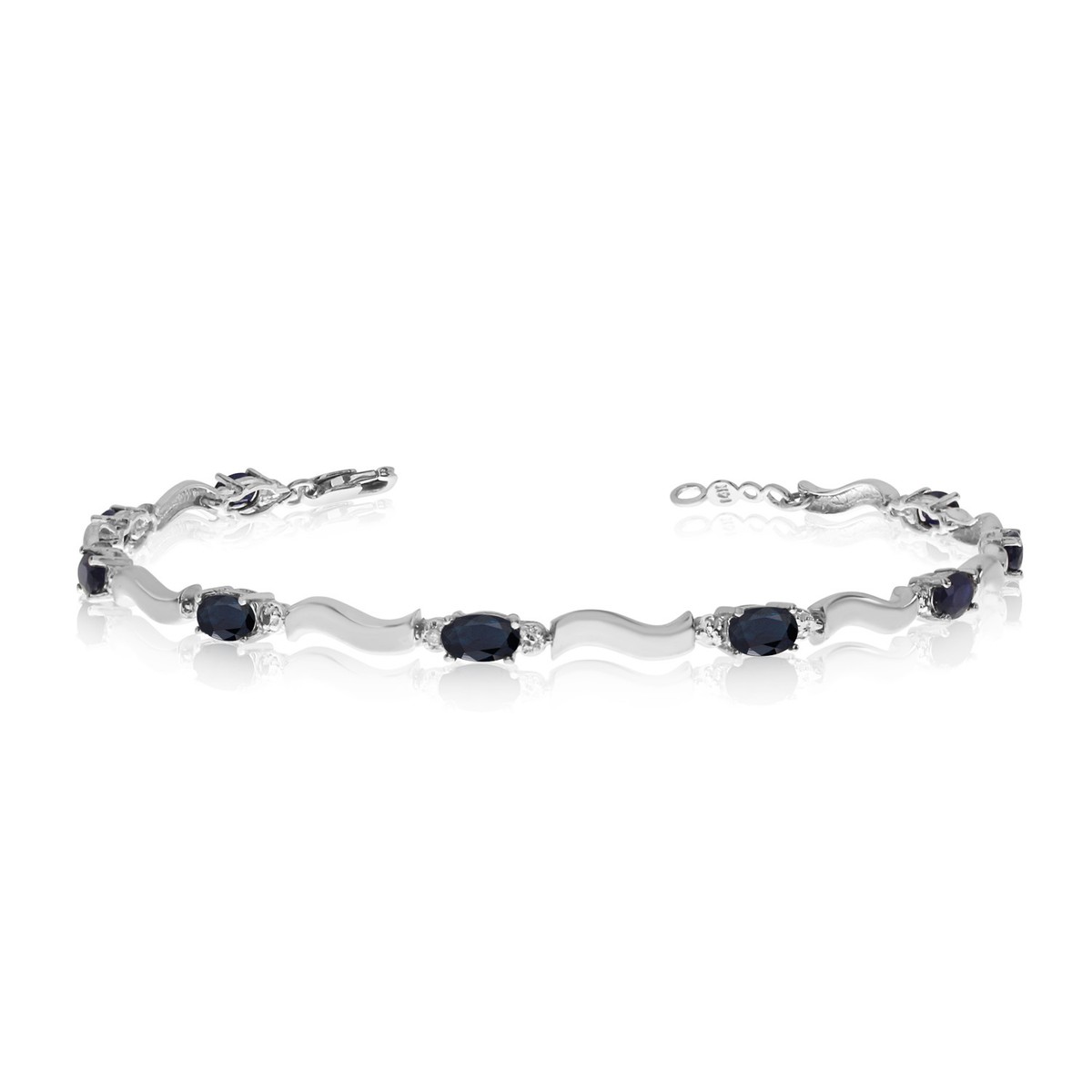 14K White Gold Oval Sapphire and Diamond Bracelet