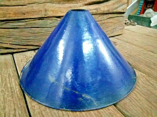 OLD VINTAGE ORIGINAL IRON PORCELAIN ENAMEL COBALT BLUE LAMP SHADE
