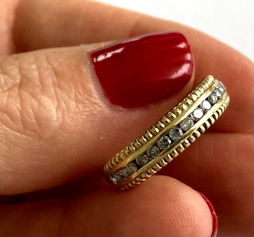 Stamped DLC 10K Yellow Gold 1/4 Natural Round Diamond Ladies Ring Band Size 4.75 - Picture 8 of 13