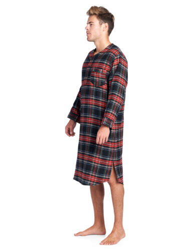Camisa de dormir larga Henley para hombre a cuadros de franela Ashford & Brooks - Imagen 22 de 65