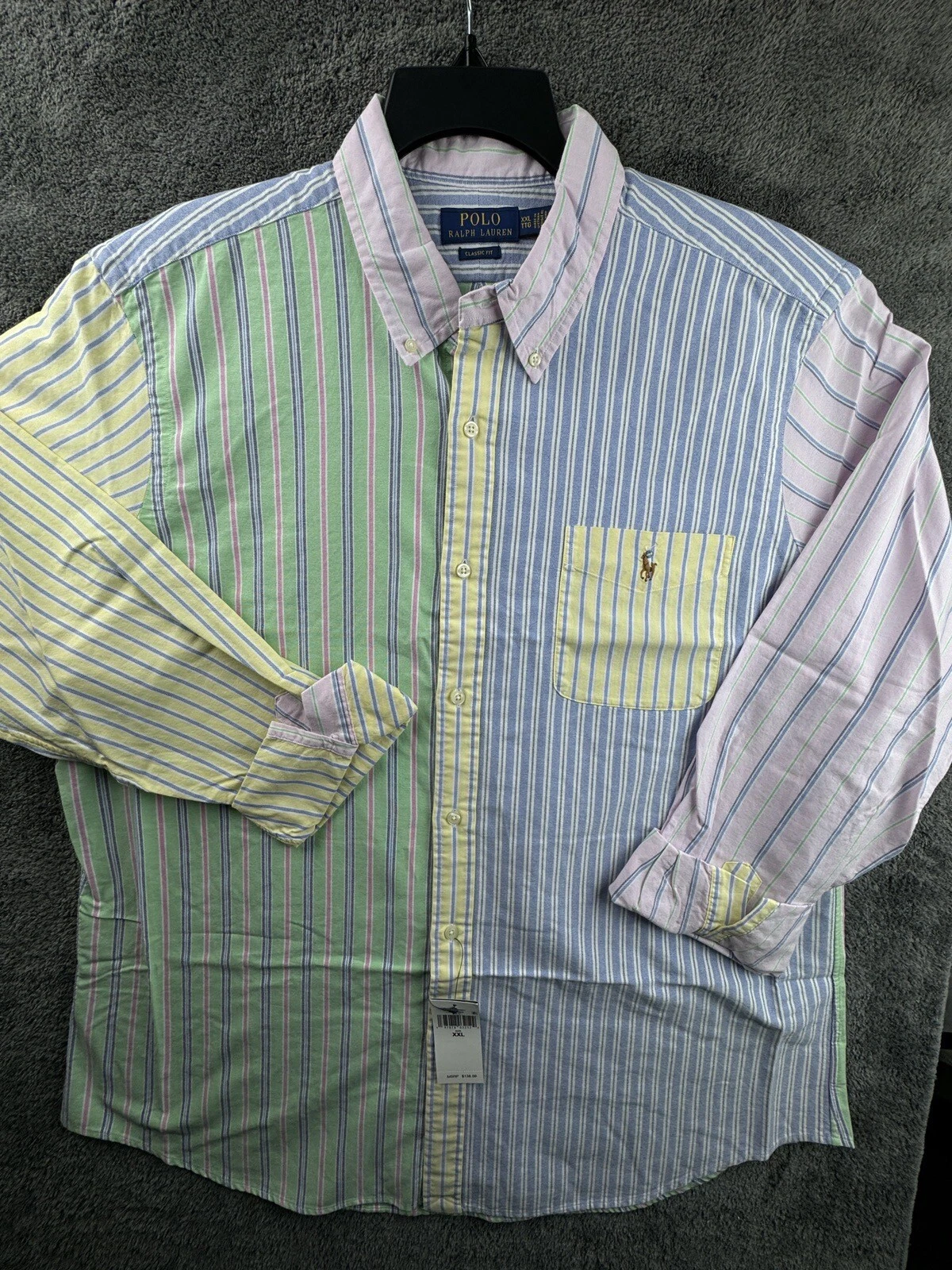 Polo Ralph Lauren 2XL Fun Shirt Colorblock Striped Classic Fit Colorful Oxford