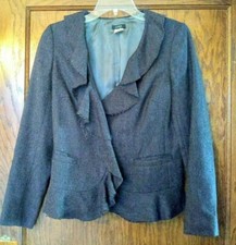 J. Crew Gray Tweed Ruffle-Trim Blazer Size 2 EUC