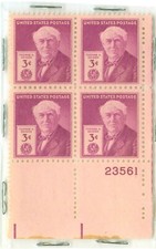 3c Stamps 1947 Thomas A. Edison Plate Block Of 4 W/ Plate Number