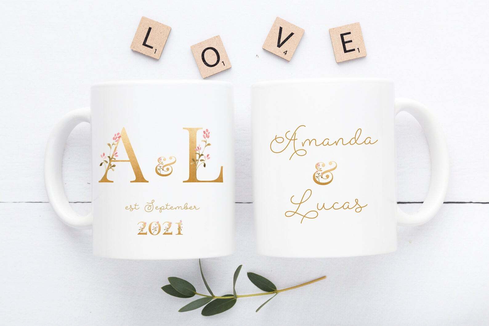 Wedding Announcement Mug Golden Font Engagement Announcement Mug Gold Letters