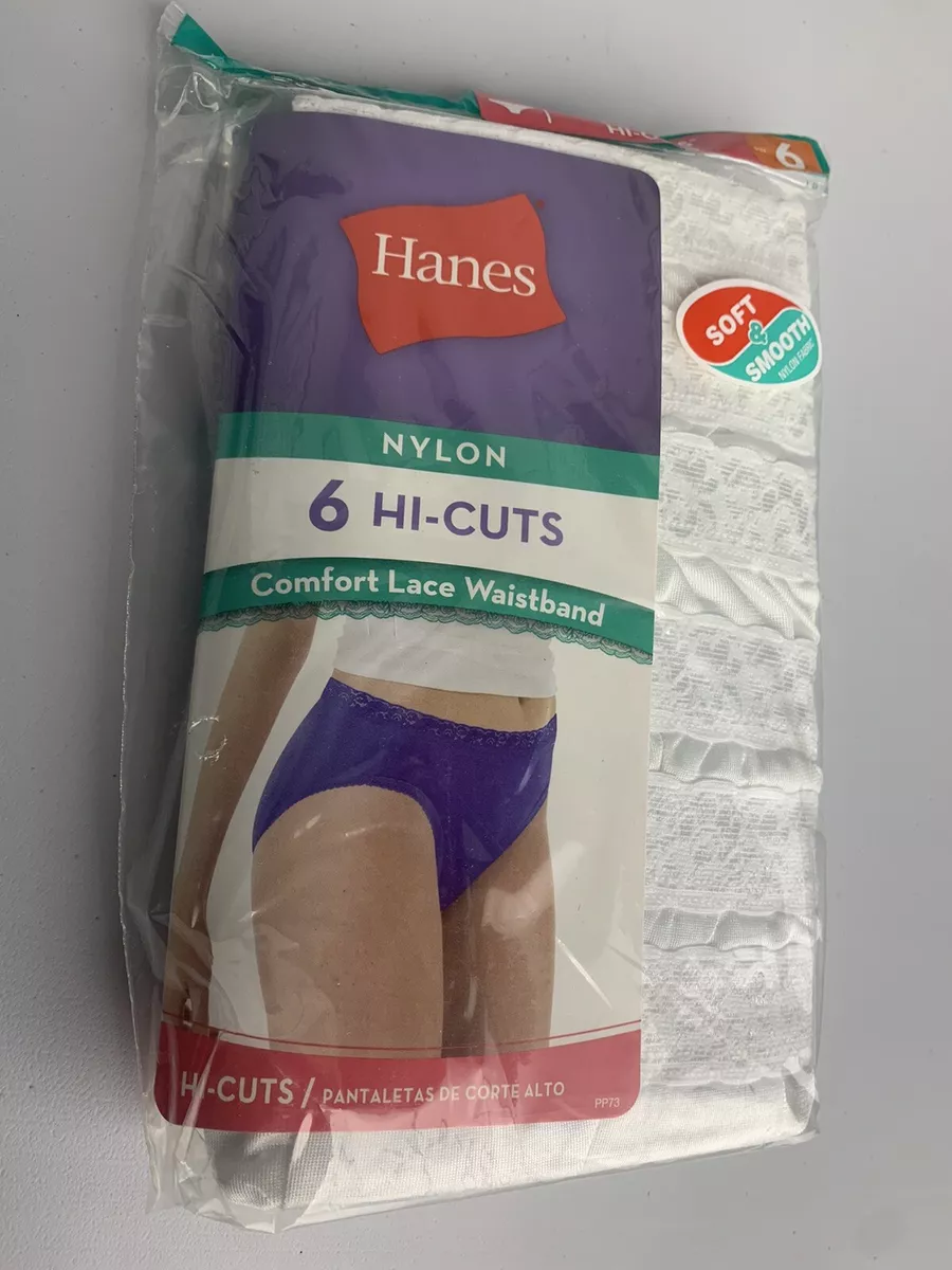 Hanes Nylon Hi-Cut Panties 6-Pack Underwear White Women's Size 6 