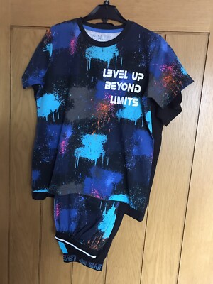 Set 2x Jungen 10 Jahre Kurzarm Schlafanzug Matalan 100% Baumwolle
