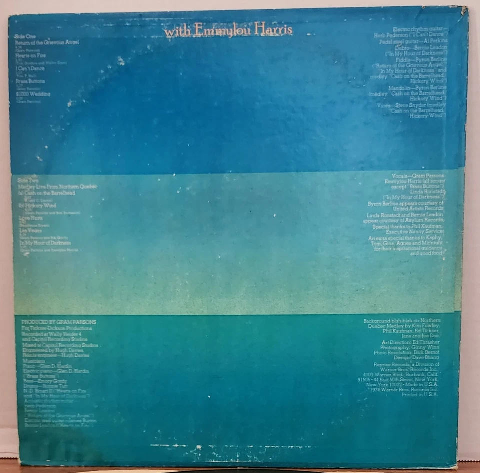 Gram Parsons Grievous Angel Vinyl LP Reprise Records MS 2171 Repress MONO - Image 3 of 4