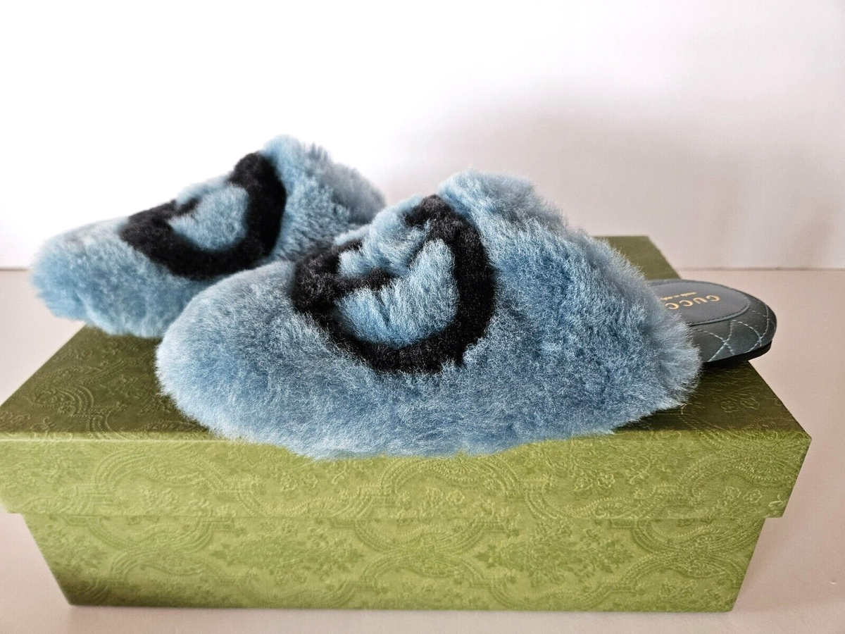 GUCCI Interlocking G Faux Fur Mules Sandals Slippers Flats Eur 37