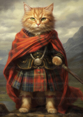 Regal Ginger Cat Scottish Highland Victorian Fine Art Giclée Print B90