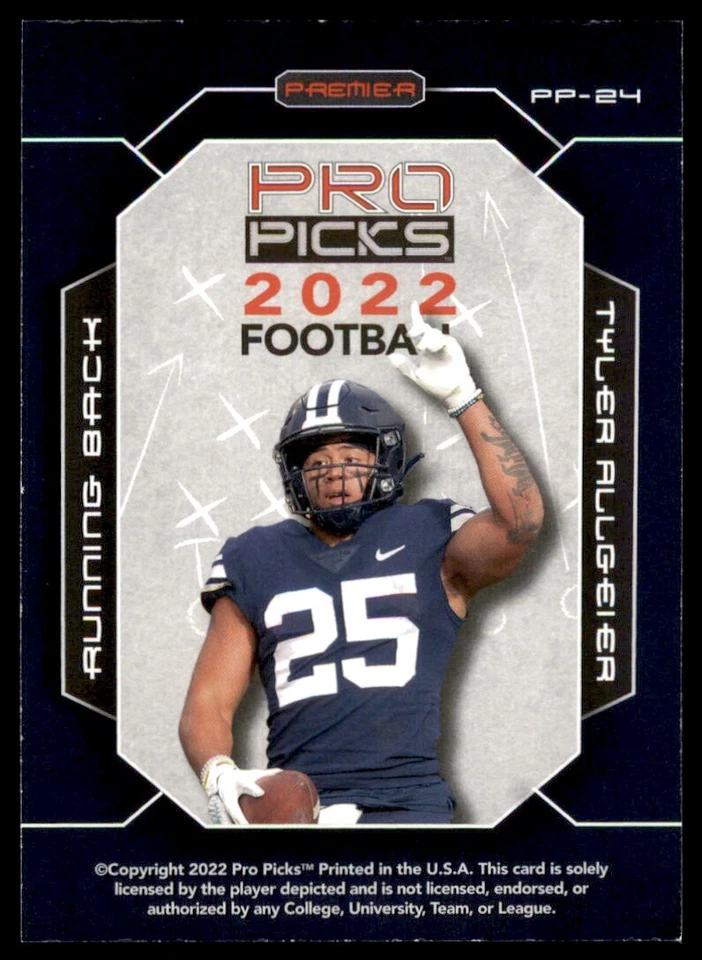 TYLER ALLGEIER 2022 Pro Picks Premier Rookie Card ! RC #PP-24 Atlanta Falcons - Image 2 of 2