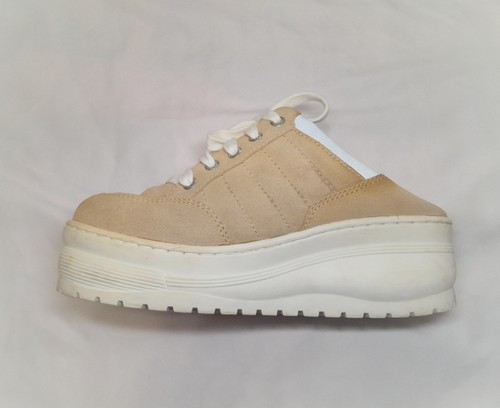 Rare Vintage 1990's Early 2000's Beige Leather Candies Platform Slip On Sneakers - Picture 4 of 12