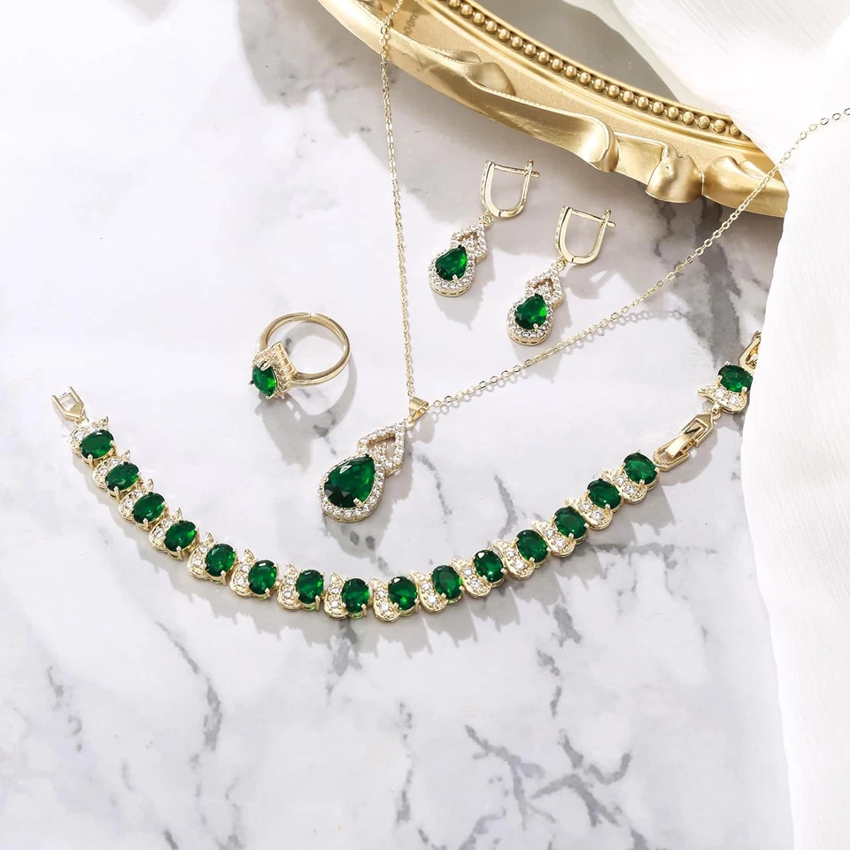 Set Di Gioielli per Donne Argento Placcato Goccia Zirconia Cubica Collana Aperta - Immagine 3 di 4