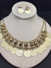 Gold Tone Chunky  Unique Fashion Necklace  Earrings Set 20" F158
