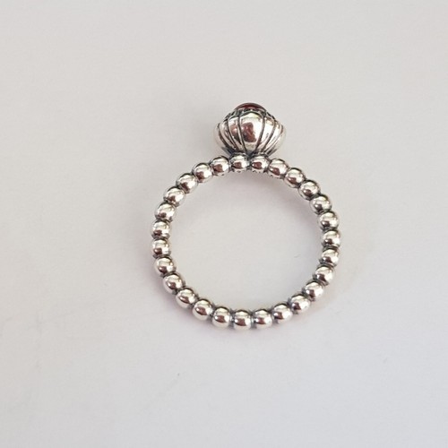 New Pandora Red Garnet January Birthstone Silver Ring Birthday Blooms Size 52 - Picture 3 of 6