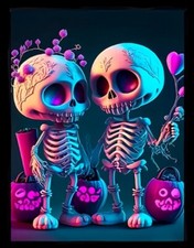 Skeleton Cute Pair Love Trick Or Treat Bags Halloween Refrigerator Fridge MAGNET