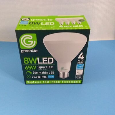 GreenLite Bulbs 8W LED = 65W Equivalent Dimmable Floodlight 4 pack Recessed