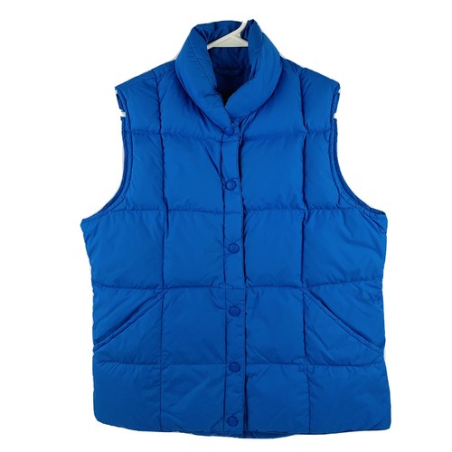 Lands End Down Puffer Vest Womens Blue Snap Front Winter Classic Sz S (6-8) EUC - 第 1/4 張圖片